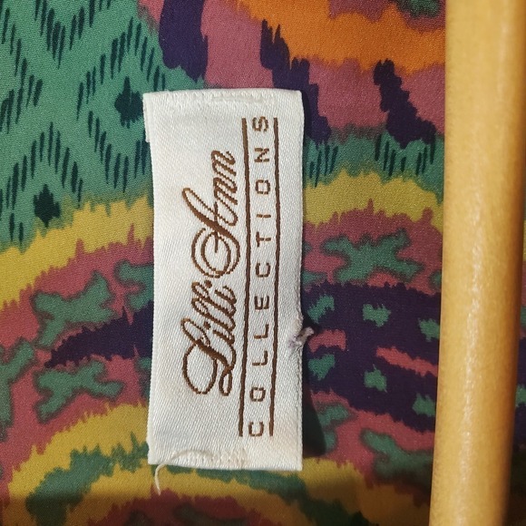 Vintage 70s Mod Green Whimsical Paisley Button Down Neck Tie Blouse Size Large - Picture 5 of 9